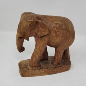 Wooden Brown Carved Elephant Boho Decorative Tabletop Figurine